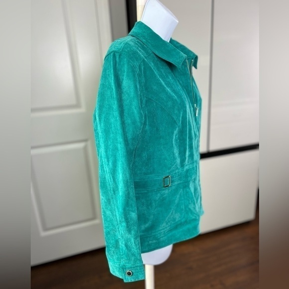 Christopher & Banks Spring Emerald Corduroy Silver Accent Zip Up Jacket Size P/L - Picture 7 of 15